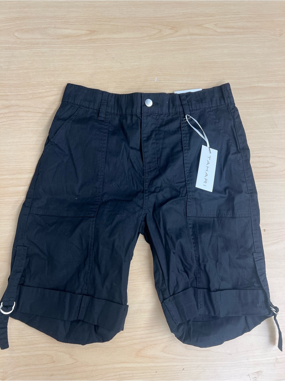 Tahari Black Men's Cargo Shorts with Roll-Tab Hem